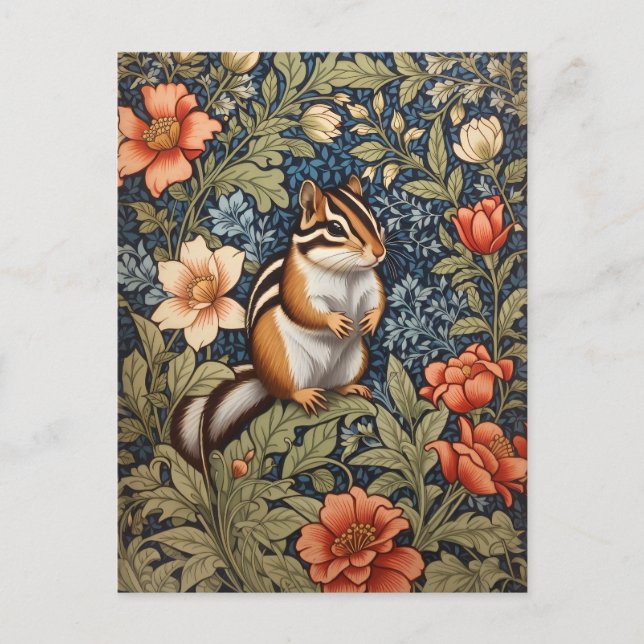 Carte Postale Cute Chipmunk William Morris Inspiré Floral (Devant)