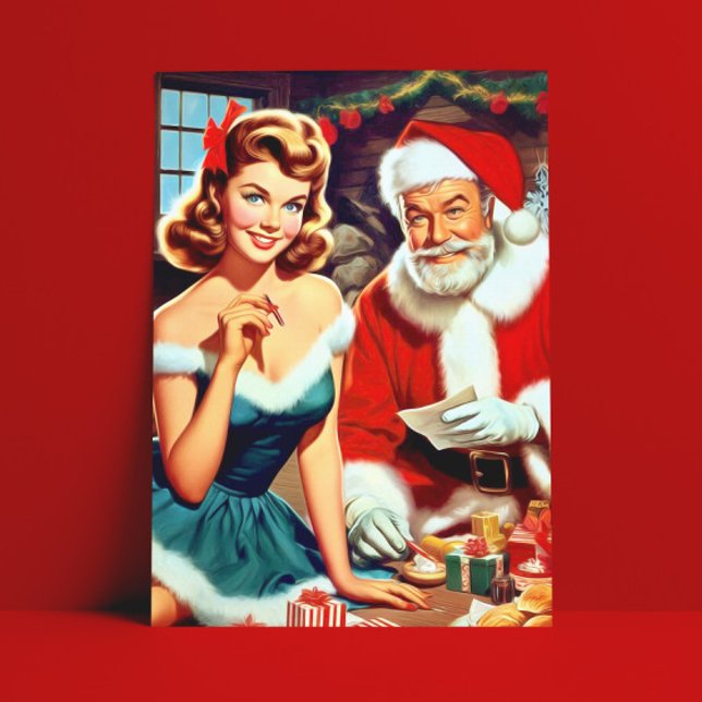 Carte Postale Cute Christmas Pin-up and Santa Claus (Créateur téléchargé)