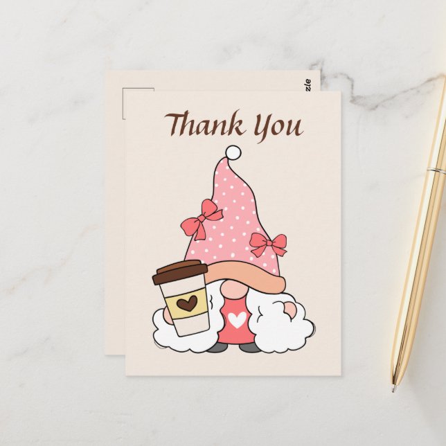 Carte Postale Cute coffee gnome ajouter du texte merci  (Devant/Arrière en situation)
