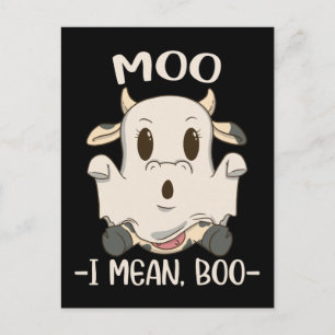 Carte Postale Cute Cow Moo Halloween Ghost Boo