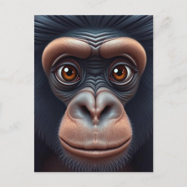 Carte Postale Cute Crazy Funny Chimpanzé Anime Portrait (Devant)