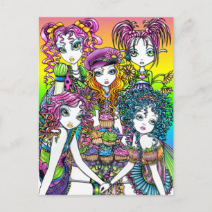 Carte Postale Cute Cup Cake Rainbow Fairies Party Postcard