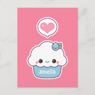 Carte Postale Cute Cupcake aux bleuets