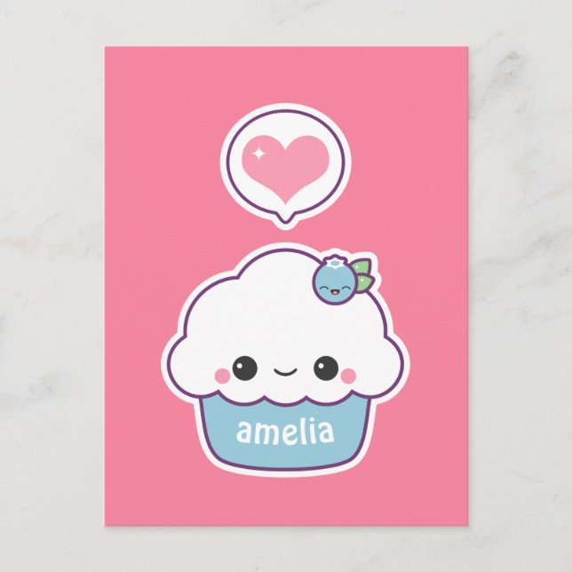 Carte Postale Cute Cupcake aux bleuets (Devant)