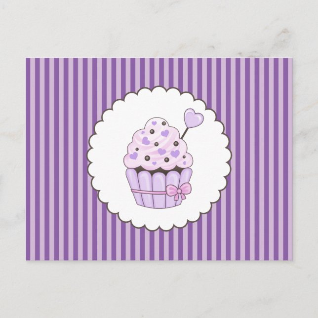 Carte Postale Cute Cupcake Avec Arrière - plan Gratté Violet (Devant)