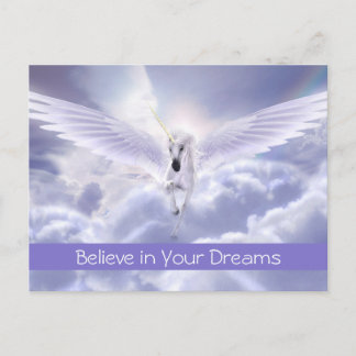 Carte Postale Cute Custom Text Magique Flying Unicorn Purple Clo
