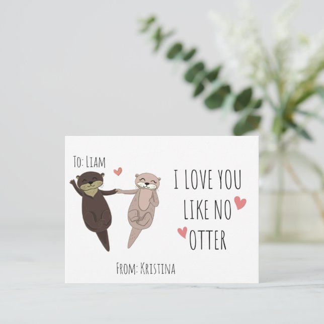 Carte Postale Cute Customisé Je t'aime comme pas de loutre (Debout devant)