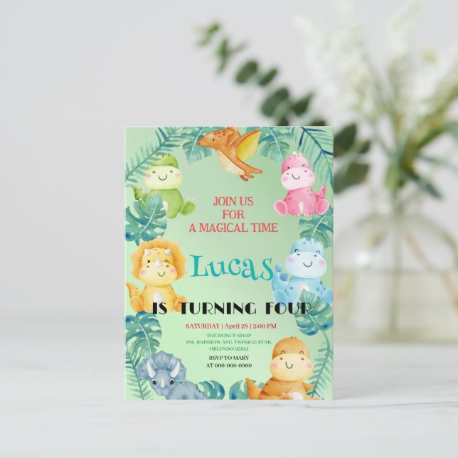 Carte Postale Cute dinosaur jungle anniversaire de enfant de l'é (Debout devant)