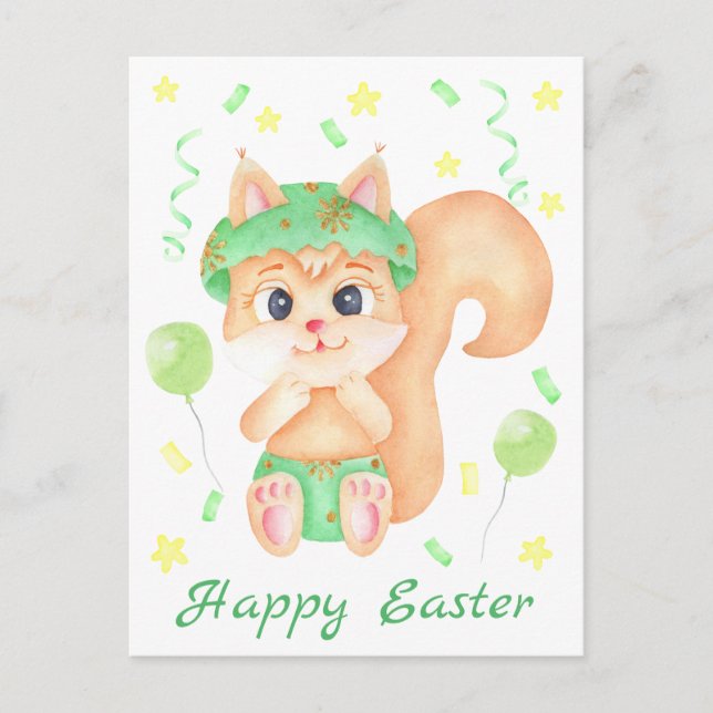 Carte Postale Cute écureuil de Pâques pour une humeur positive (Devant)