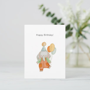 Carte Postale Cute Elephant With Balloons Happy Birthday Card