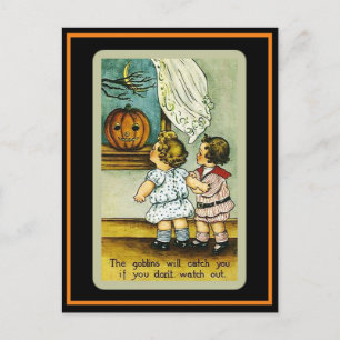 Carte Postale Cute Enfants Éffrayant Halloween Vintage