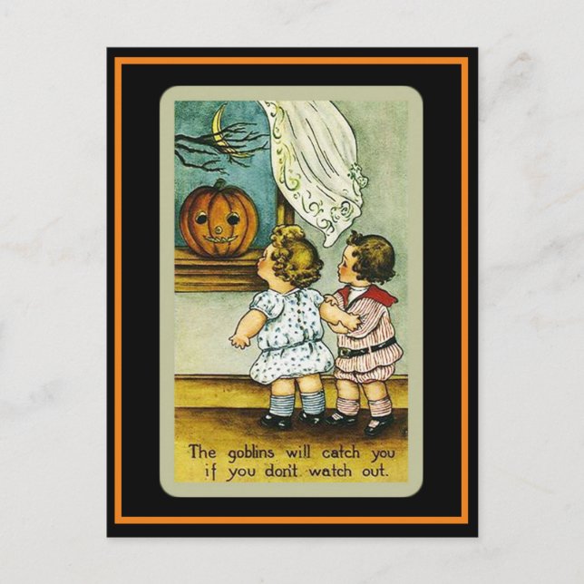 Carte Postale Cute Enfants Éffrayant Halloween Vintage (Devant)