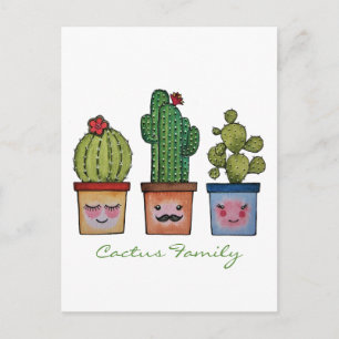 Carte Postale Cute Famille Cactus En Aquarelle