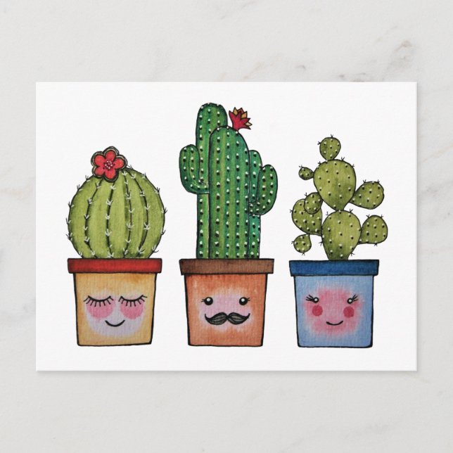 Carte Postale Cute Famille Cactus En Aquarelle (Devant)