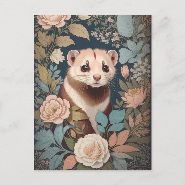 Carte Postale Cute Ferret Elégant Pastel Floral Garden (Devant)