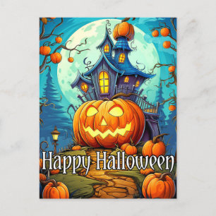 Carte Postale Cute Festive Haunted House Bonne Halloween