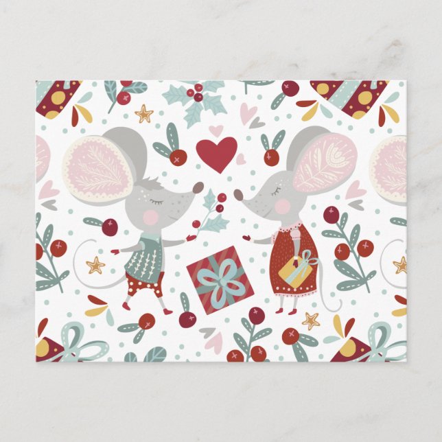 Carte Postale Cute Festive Mice Couple Motif (Devant)