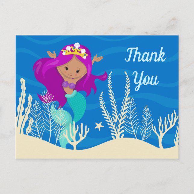 Carte Postale Cute fille sirène Merci enfant personnalisé (Devant)