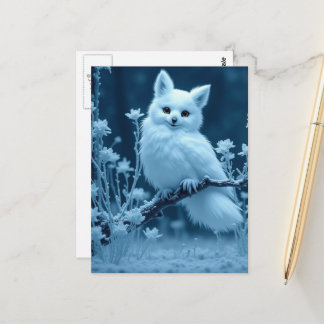 Carte Postale Cute Fluffy Arctic Fox Owl Hybrid Fantasy Critter