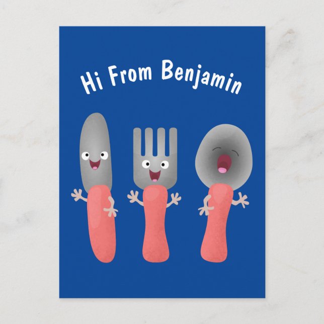 Carte Postale Cute fourche couteau et cuillère dessin de couvert (Devant)