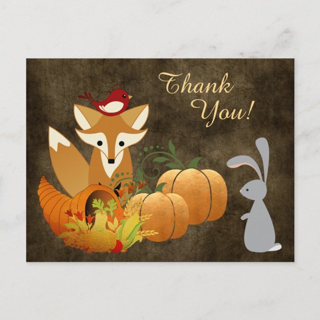 Carte Postale Cute Fox Woodland Animaux Golden Autumn Merci (Devant)