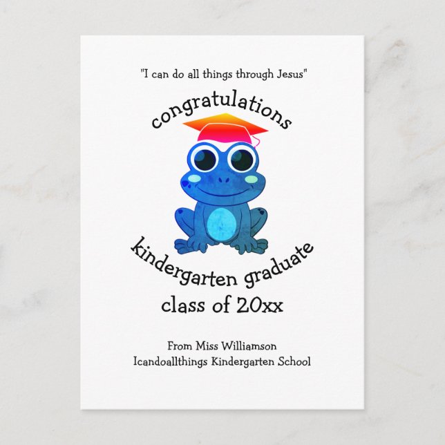 Carte Postale Cute Frog Félicitations Personnalisées Maternelle (Devant)