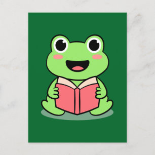 Carte Postale Cute Frog Lecture Livre Kawaii