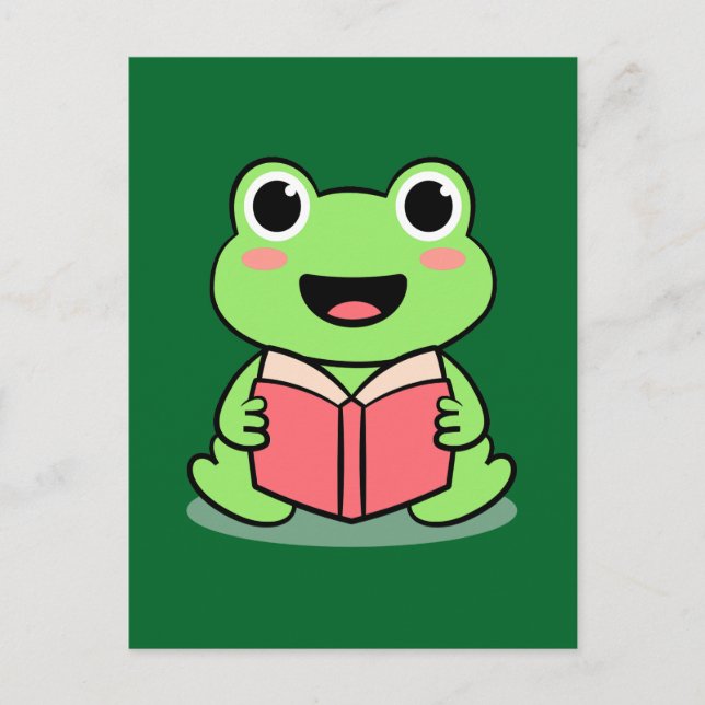 Carte Postale Cute Frog Lecture Livre Kawaii (Devant)