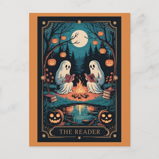 Carte Postale Cute Funny Automne Halloween Tarot Ghost Lire les  (Devant)