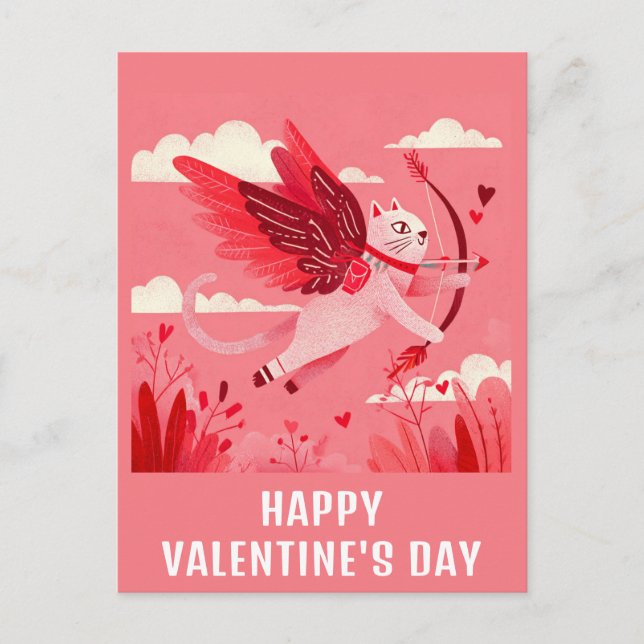 Carte Postale Cute Funny Chat Cupid Valentines Jour (Devant)