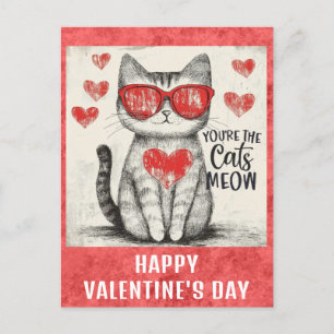Carte Postale Cute Funny Chat Valentines Jour Coeurs