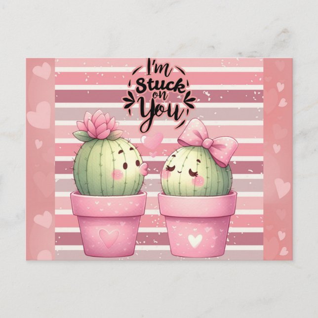 Carte Postale Cute Funny Valentines roses Jour Cactus (Devant)
