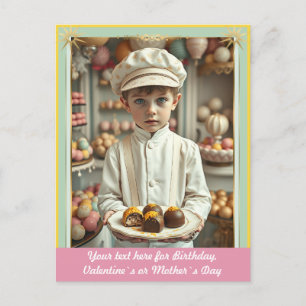 Carte Postale Cute garçon avec des bonbons gourmands faits main 