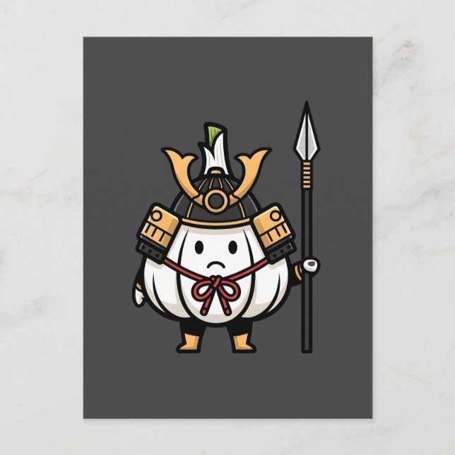 Carte Postale Cute Garlic Samurai Castle Guard Yari Illustration (Devant)