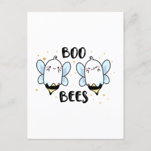 Carte Postale Cute Ghost Boo Bees - Funny Halloween sur blanc