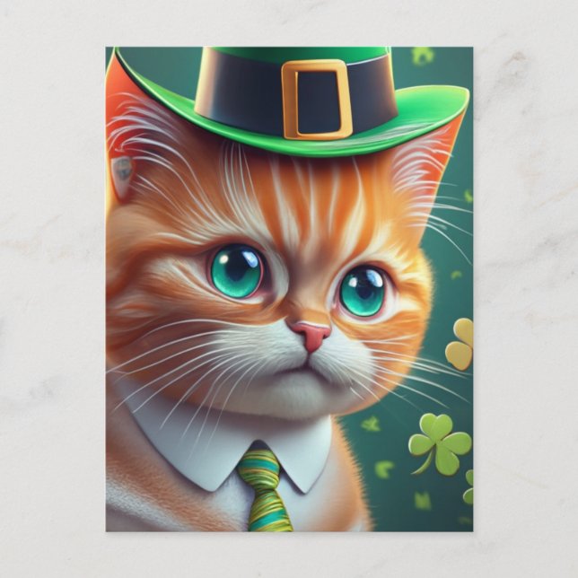 Carte Postale Cute Ginger Tabby Saint Patricks Day Chat (Devant)