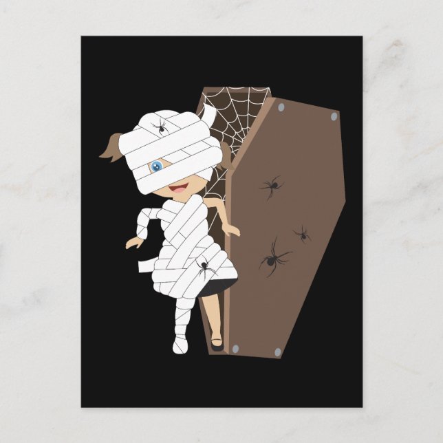 Carte Postale Cute Girl Mummy Coffin Halloween Design (Devant)
