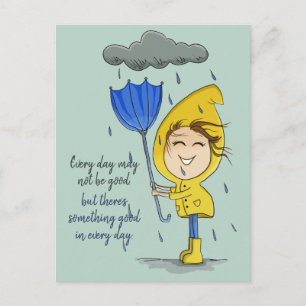 Carte Postale Cute Girl Rainy Windy Day Encouragement graphique