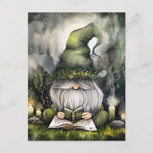 Carte Postale Cute Gnome Lit Ses Livres Magiques (Devant)