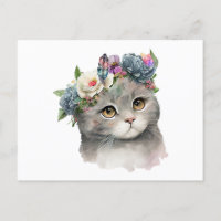 Cute Gray Couleur Chat avec Fleurs Amoureux des ch
