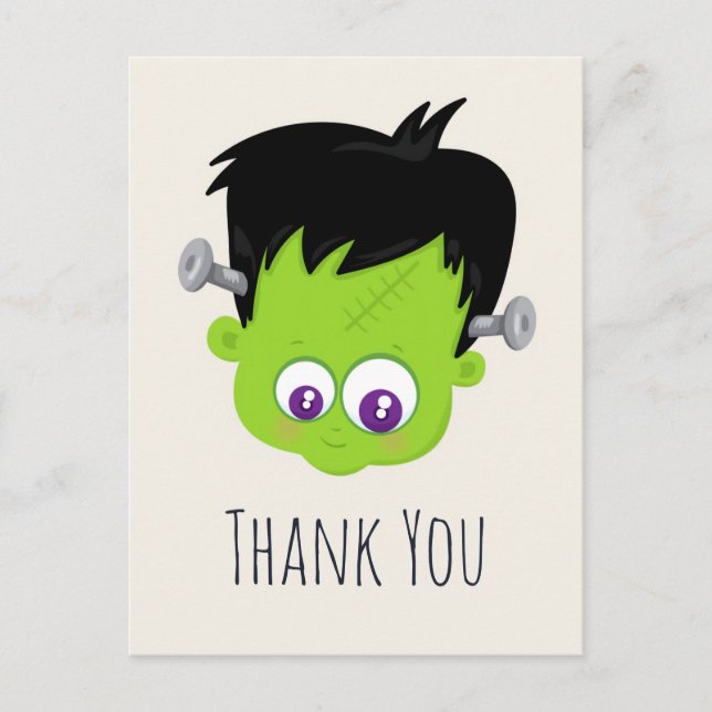 Carte Postale Cute Green Frankenstein Monster face Merci (Devant)