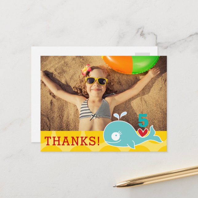 Carte Postale Cute Green Whale Girl Birthday Photo Merci (Devant/Arrière en situation)