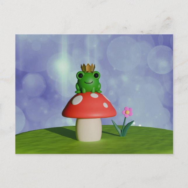 Carte Postale Cute grenouille caricaturale portant une couronne  (Devant)