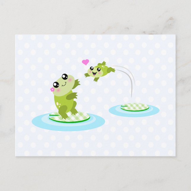 Carte Postale Cute grenouilles - kawaii mère et enfant grenouill (Devant)