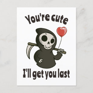 Carte Postale Cute Grim Reaper avec coeur romantique