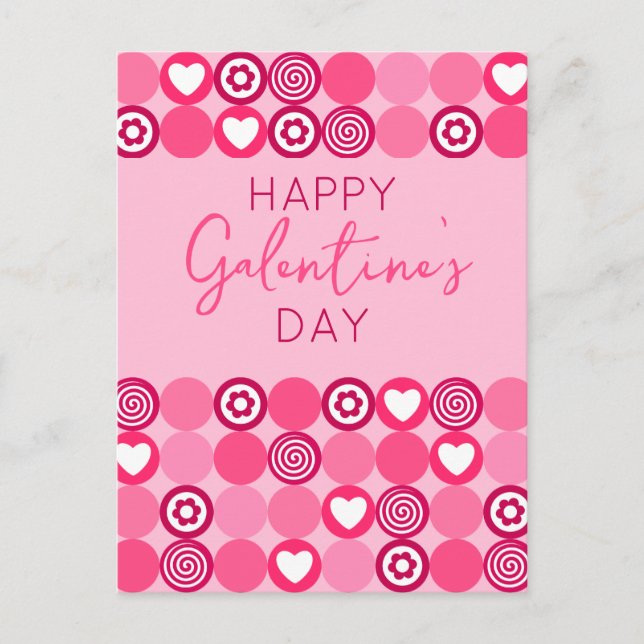 Carte Postale Cute Happy Galentine's Day Coeur rose et Fleur (Devant)