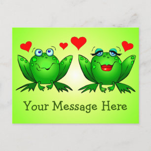 Carte Postale Cute Happy Green Frogs w Hearts Message personnali