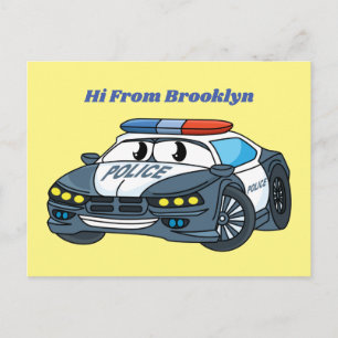 Carte Postale Cute happy police car cartoon illustration
