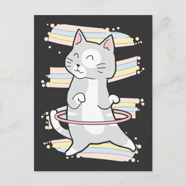 Carte Postale Cute Hula Hoop Kitty Danser Chat Danse Amant (Devant)