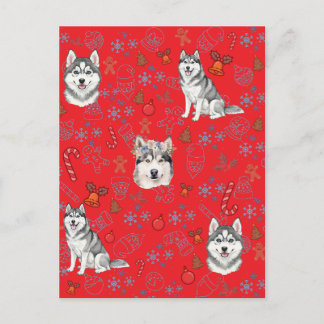 Carte Postale Cute Husky Dog Christmas Winter Seamless Pattern 